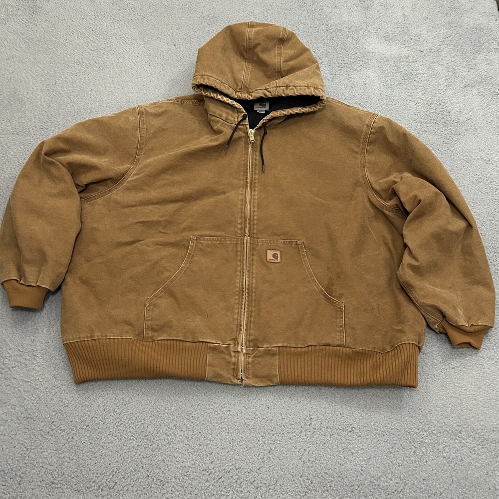 Carhartt Jacket Mens 4XL XXXXL Brown J130 211 Canvas Full Zip Hooded Lined Work